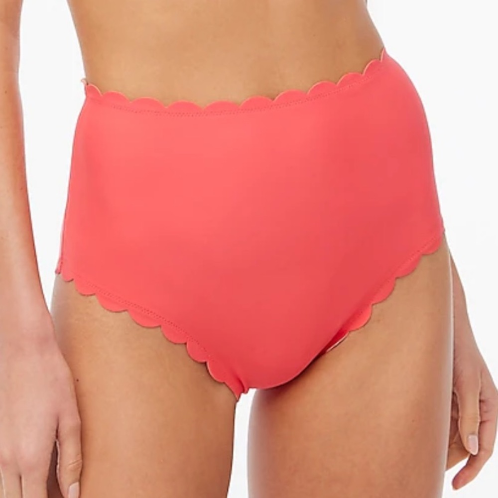J. Crew High-Waisted Scalloped Bikini Bottom in Coral